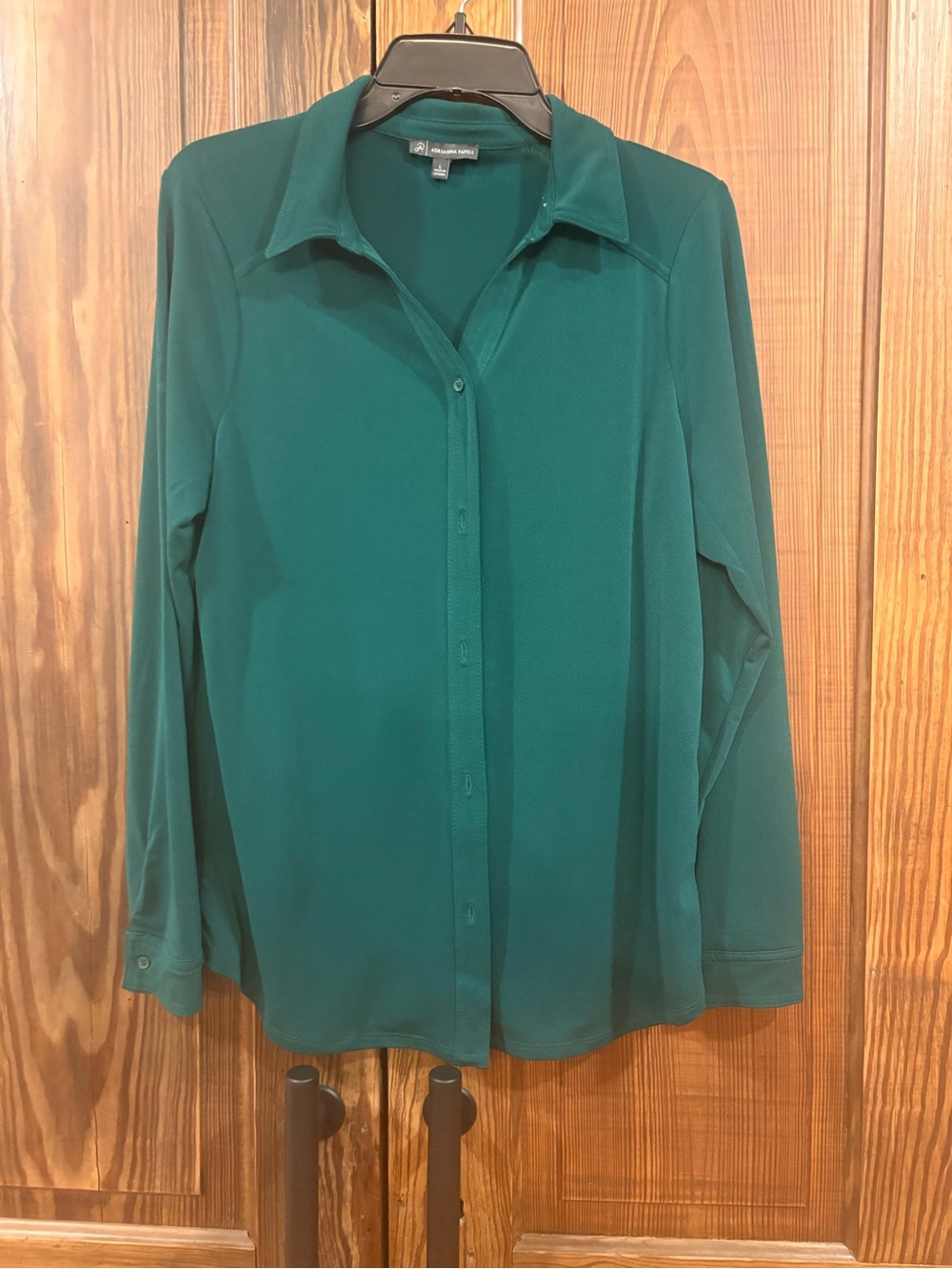 Adrianna Papell Hunter Green Button-Front Blouse